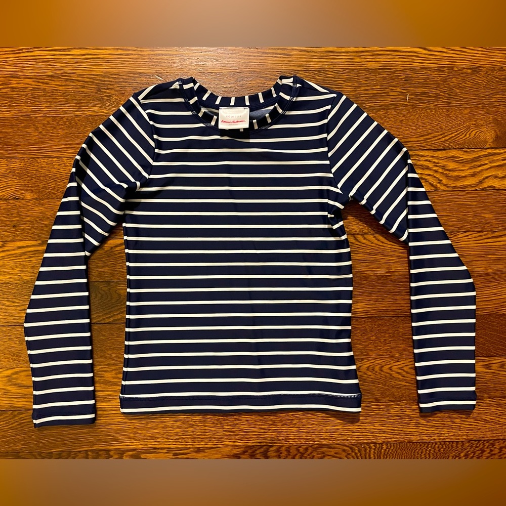 Hanna Andersson Navy & White Striped Swim Rash Guard Size 130 cm or 8
